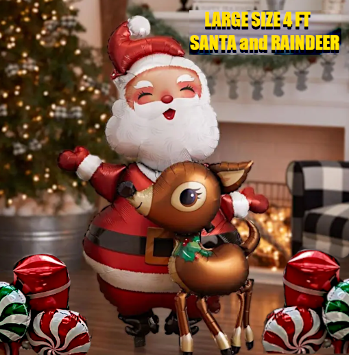 GIANT 4FT  Two Pc Santa & Raindeer Inflatable Christmas Decoration Set [Free Shipping !]