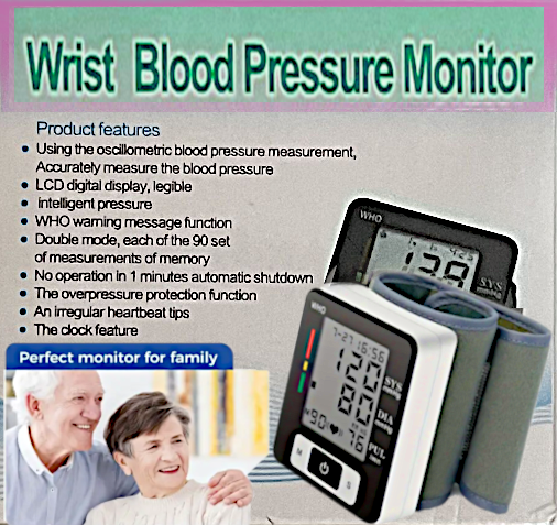 Easy Read Large Display Screen Talking Digital Wrist  Blood Pressure /Heart  Monitor with Irregular Heartbeat Detector  and Memory Function for 90 Readings.