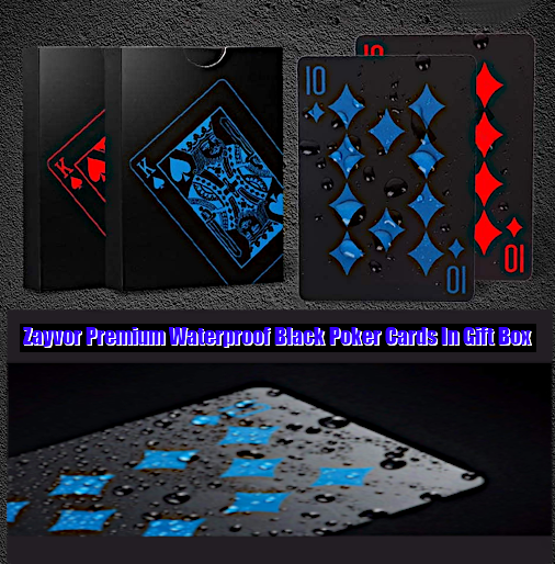Zayvor Premium Waterproof Black Poker Cards In Gift Box - Cool Red and Blue [Free Shipping !]