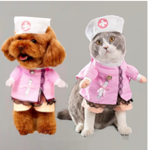 Nurse cosplay coat with hat for small pets, puppy dog, cat : 52% OFF