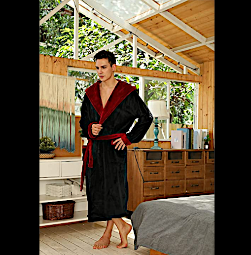 Men's Fleece Robe, Long Hooded Luxury Turkish Bathrobe : 45% OFF