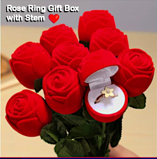 Red Rose-Shape Ring Box with Leafs & Stem 62% 0FF