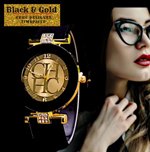 Lady's Black & Gold Designer Wristwatch 65% OFF
