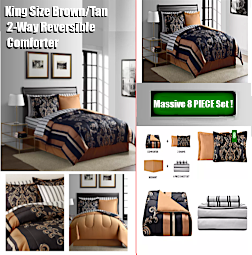 King Size Super 8 Pc Brown/Tan 2-Way Reversible Comforter $94.97 [Free Shipping !]