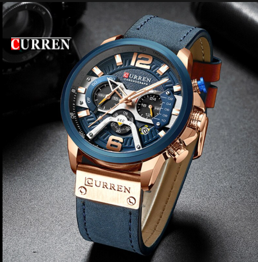 CURREN Men Luxury Chronograph Sports watch with Curren Signature  Leather and Brass   wrist band