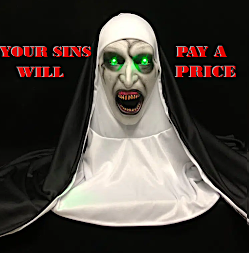 Scary Nun Full head horror mask with Light-Up eyes : 60 %OFF