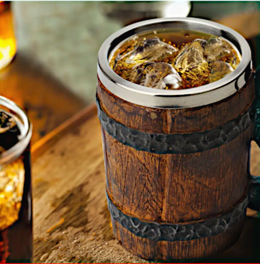 17oz Oak Wood Barrel Beer Mug, Medieval Retro Viking Stainless Steel Coffee Cup Stein 50% OFF