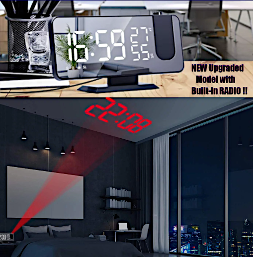 2022 New Age Mirrored Surface LED Projection Dual Alarm Clock   with UPGRADED Built-In Radio Features 45%OFF